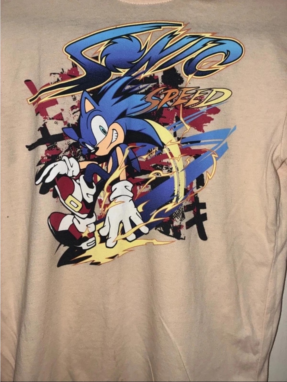 & Other Stories Beige Long Sleeve Tee with Blue Sonic Graphic
